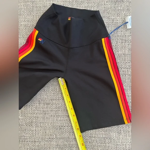 Aviator Nation 🌈 Black Rainbow Stripe Leggings & NWT Biker Shorts Size XS - Picture 11 of 14